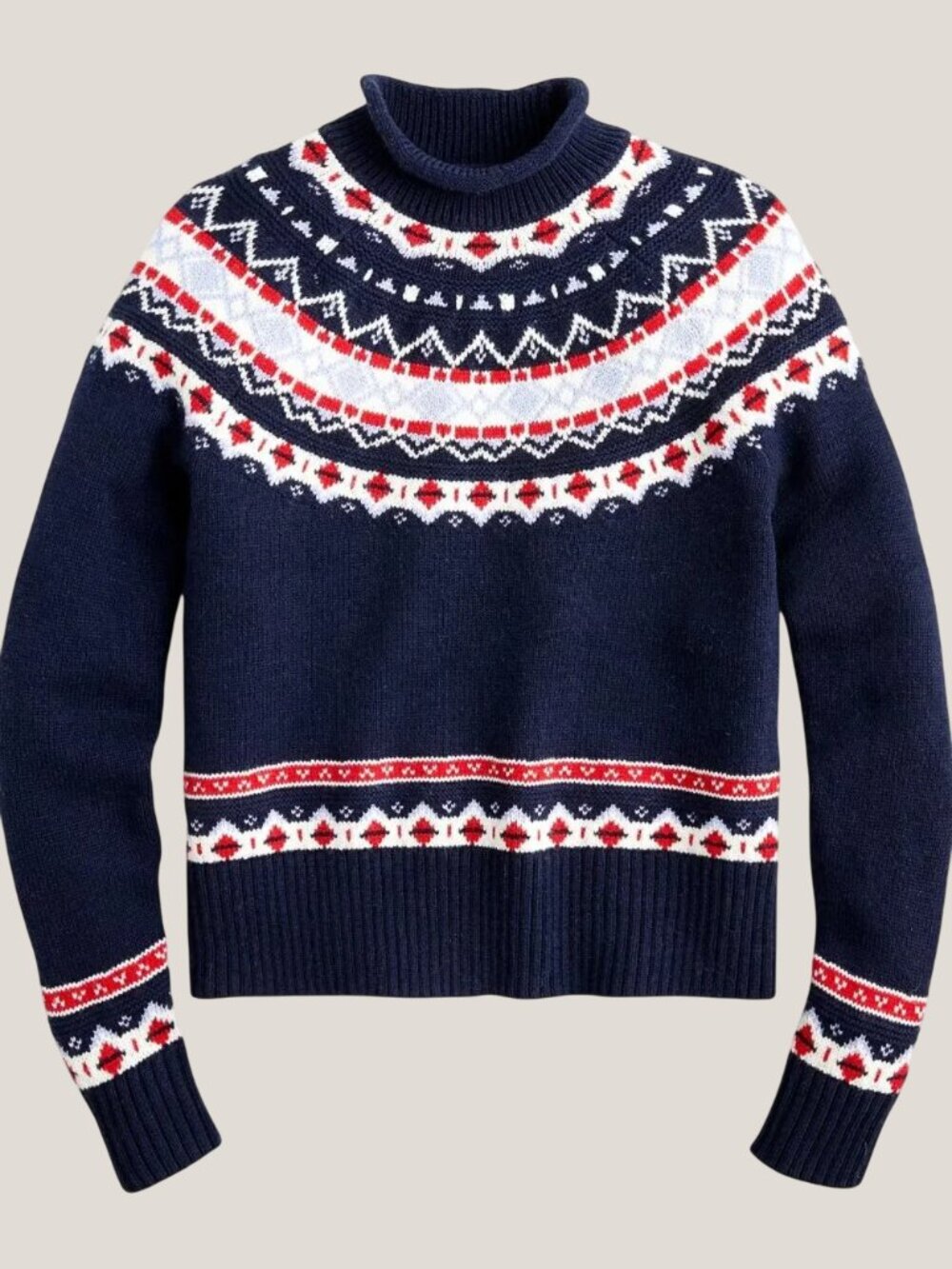 J.Crew Women's Rollneck Sweater in Fair Isle Lambs Wool-Blend Navy Small